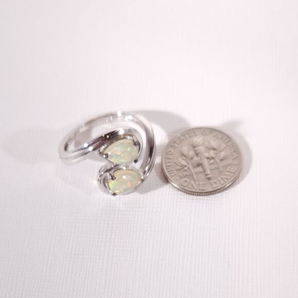 Ethiopian Opal Bypass Ring Sterling Silver Size 7 - Picture 10 of 11